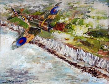  'TALLY HO' -  Spitfire over the white cliffs of Dover - Gouache - 30x40cm 