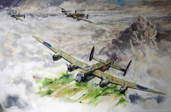 G FOR GEORGE - Lancaster Bomber WW2 - Watercolour on canvas - 50x70cm 