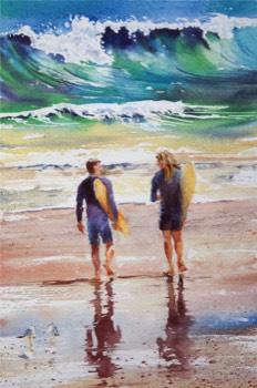  GIVE ME A BREAK 2 - Boomer Beach, South Australia - Watercolour - 47x57cm 